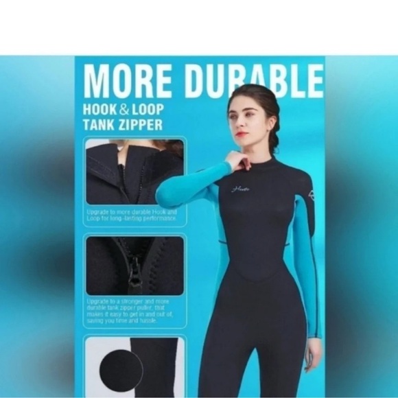 Women's Black and Blue Wetsuit women / youth 3/2mm surfing, diving, neoprene - Picture 4 of 10